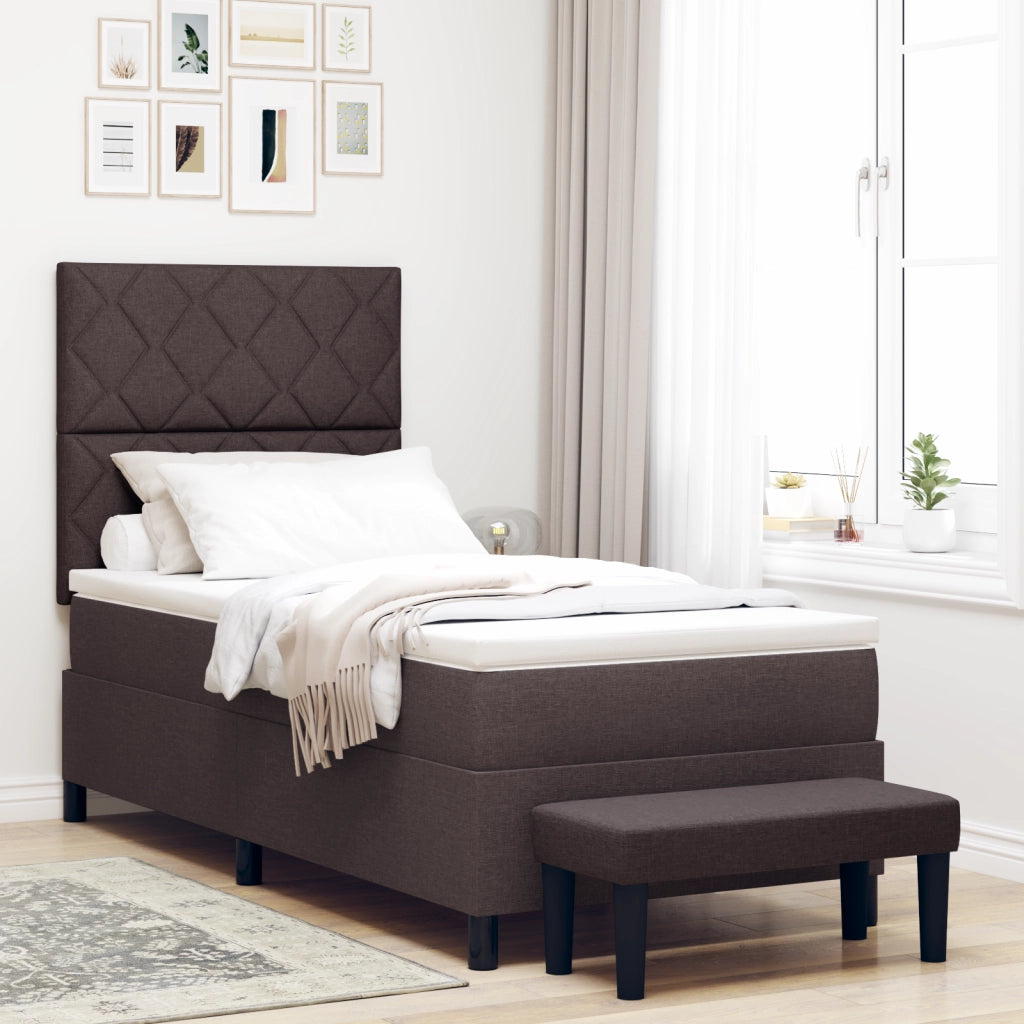Letto con Box Spring e Panchina Marrone Scuro 100x200 cm in Tessuto