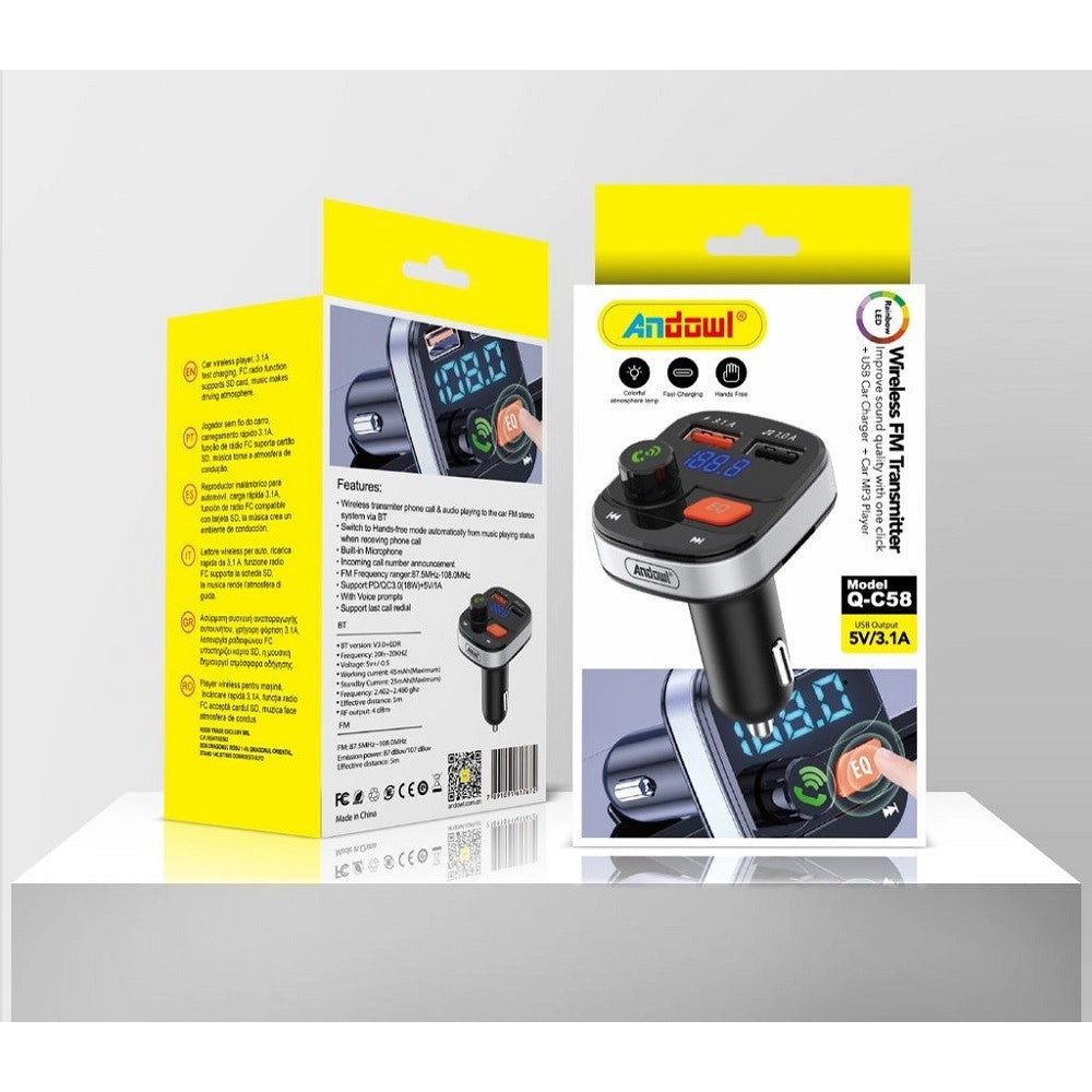 Trade Shop - Trasmettitore Fm Wireless Caricatore Usb Mp3 Per Auto Slot Scheda Memoria Q-c58 -