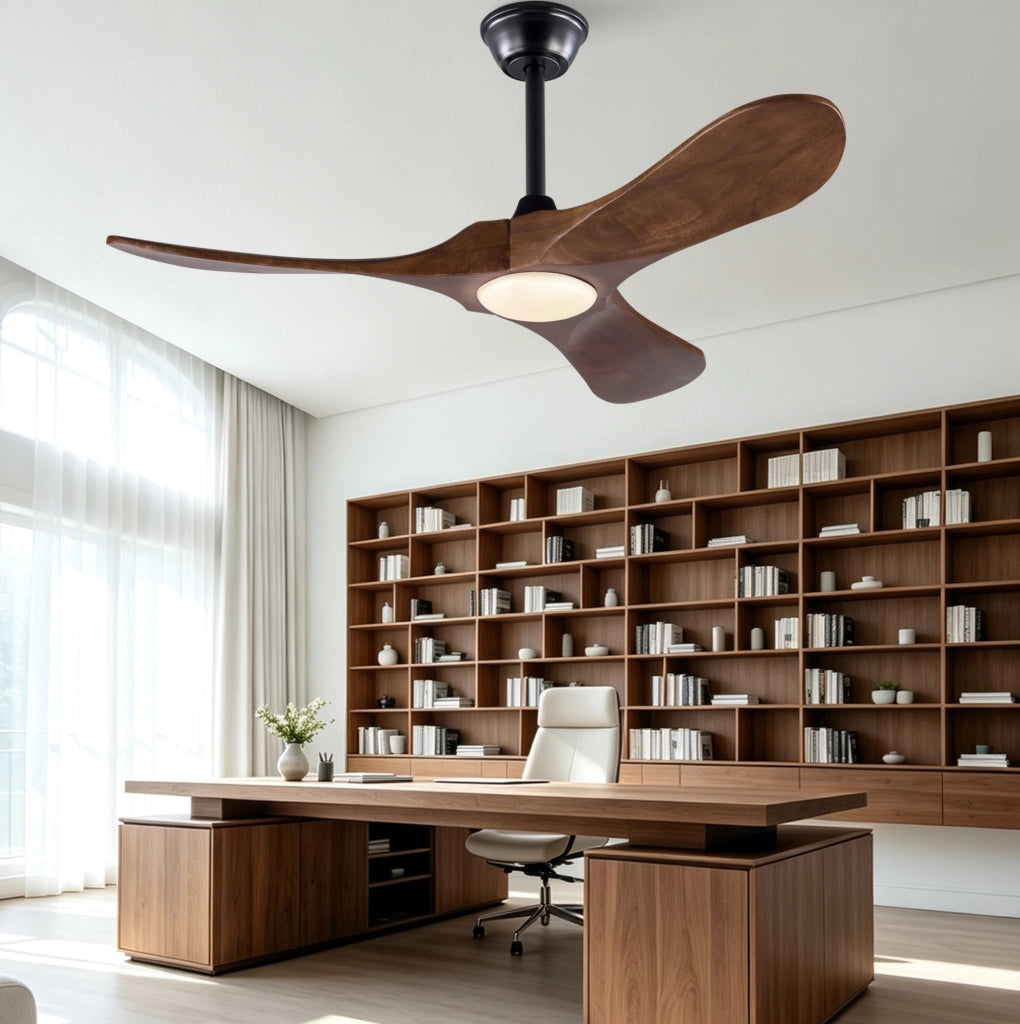 VENTILATORE DA SOFFITTO con Luce LED 107 cm Legno Massello Noce Nero