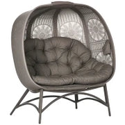 Lettino da Giardino 2 Posti con Copertura Decorata e Cuscino Spesso, 126x75x142 cm Marrone