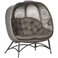 Lettino da Giardino 2 Posti con Copertura Decorata e Cuscino Spesso, 126x75x142 cm Marrone