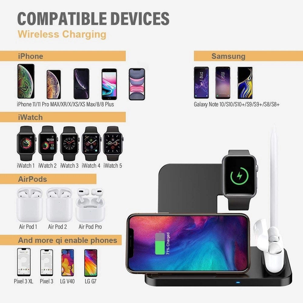 Trade Shop - Caricatore Wireless Caricabatterie Supporto Di Ricarica Docking 4 In 1 Q-cd60 -