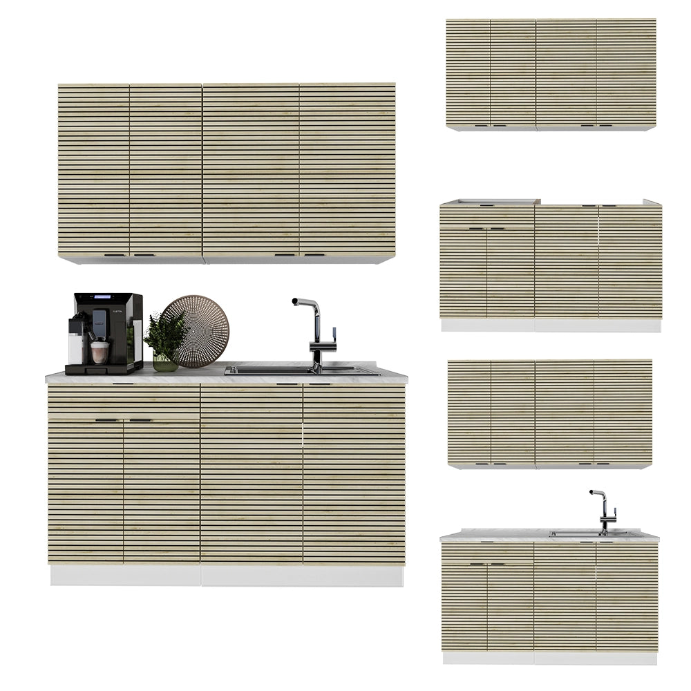 Cucina completa Fame-Line Pannello in quercia/Bianco 140 cm, PL Marmo Vicco