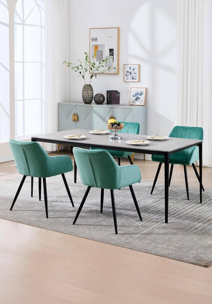 Sedia per Sala da Pranzo Imbottita, Poltroncina in Velluto,Sedia da Cucina con Braccioli e Schienale, Gambe in Metallo, moderne,Azzurro, BH93ts-1