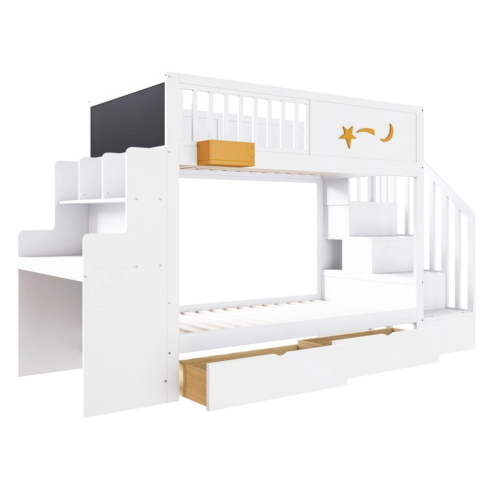 Letto a Castello Bambini con Cassetti, Scrivania e Scala ¨C Xylo ¨C Pino Massello Bianco 90x200
