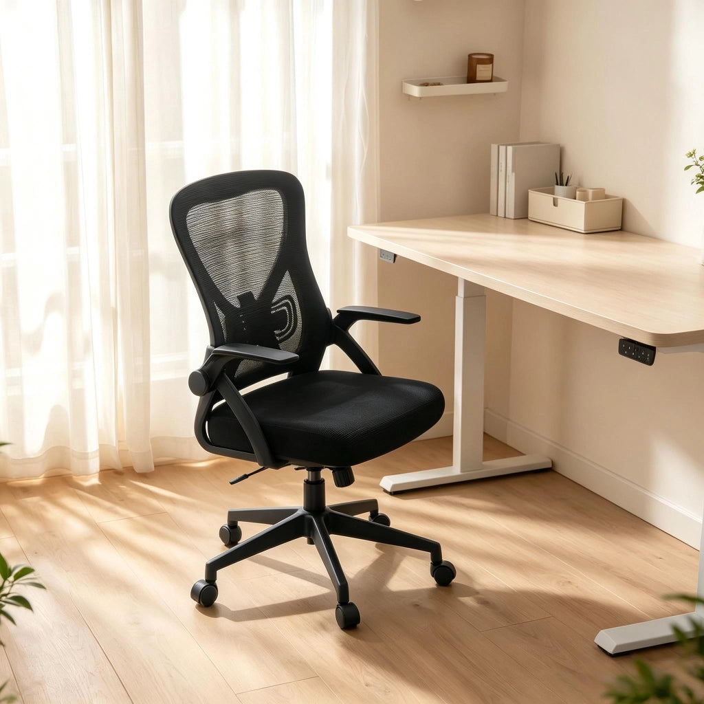 SEDIA DA UFFICIO GIREVOLE ERGONOMICA NERA 47x42x102-111,5 cm