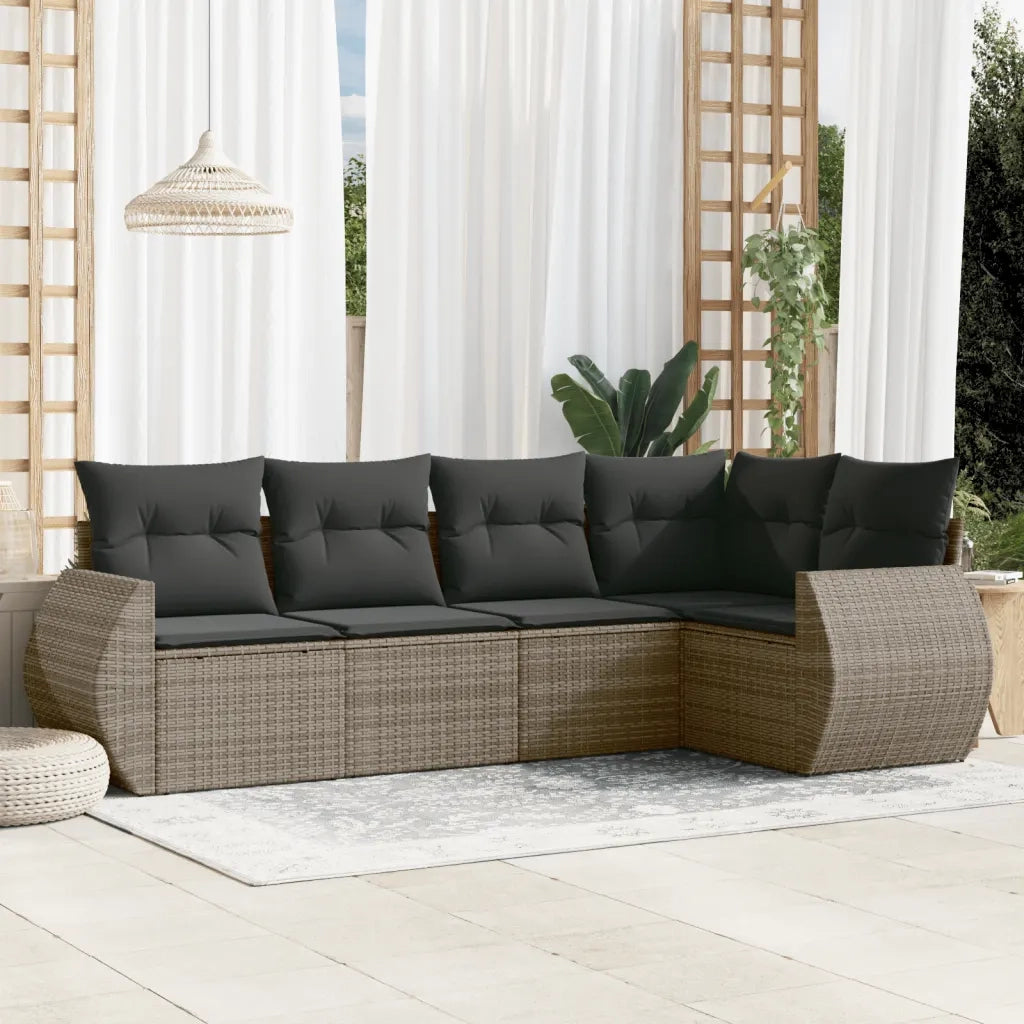 Set Divano da Giardino 5 pz con Cuscini-Sofa da Giardino-Divanetto da esterno Grigio in Polyrattan 485245