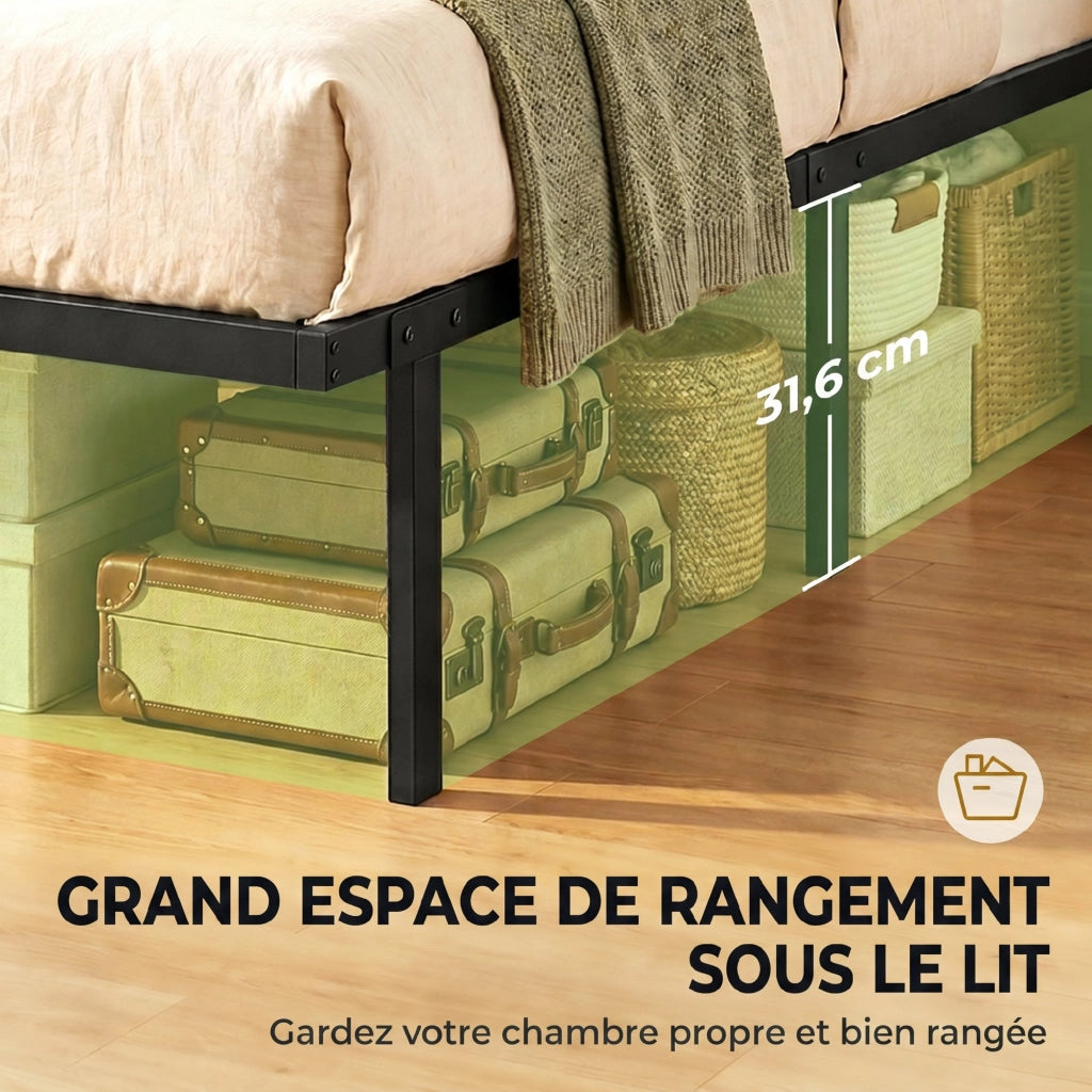 Letto singolo con contenitore ¨C Xylo ¨C metallo nero 90x200 cm con rete a doghe