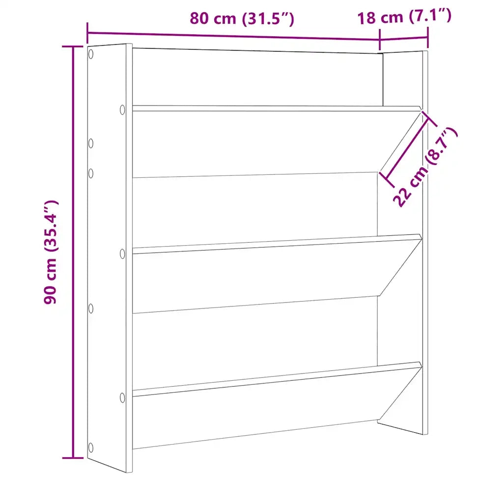 Scarpiera a Muro Nera 80x18x90 cm in Legno Multistrato 806779