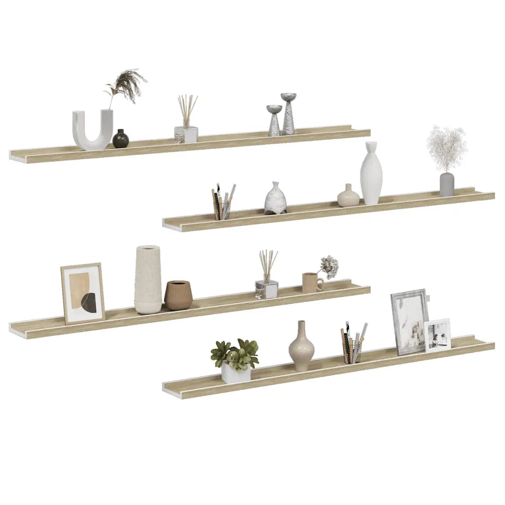 Mensole da Parete 4 pz Bianco e Rovere Sonoma 115x9x3 cm cod mxl 33064