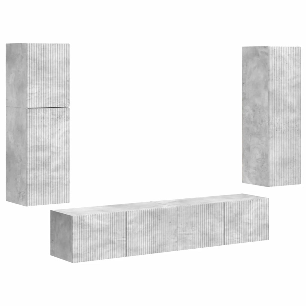 Set mobile TV 4 pcs Grigio cemento Legno multistrato 3409036