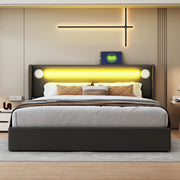 Letto contenitore matrimoniale 160×200 cm con LED; Bluetooth e USB; senza materasso; PU pelle; nero
