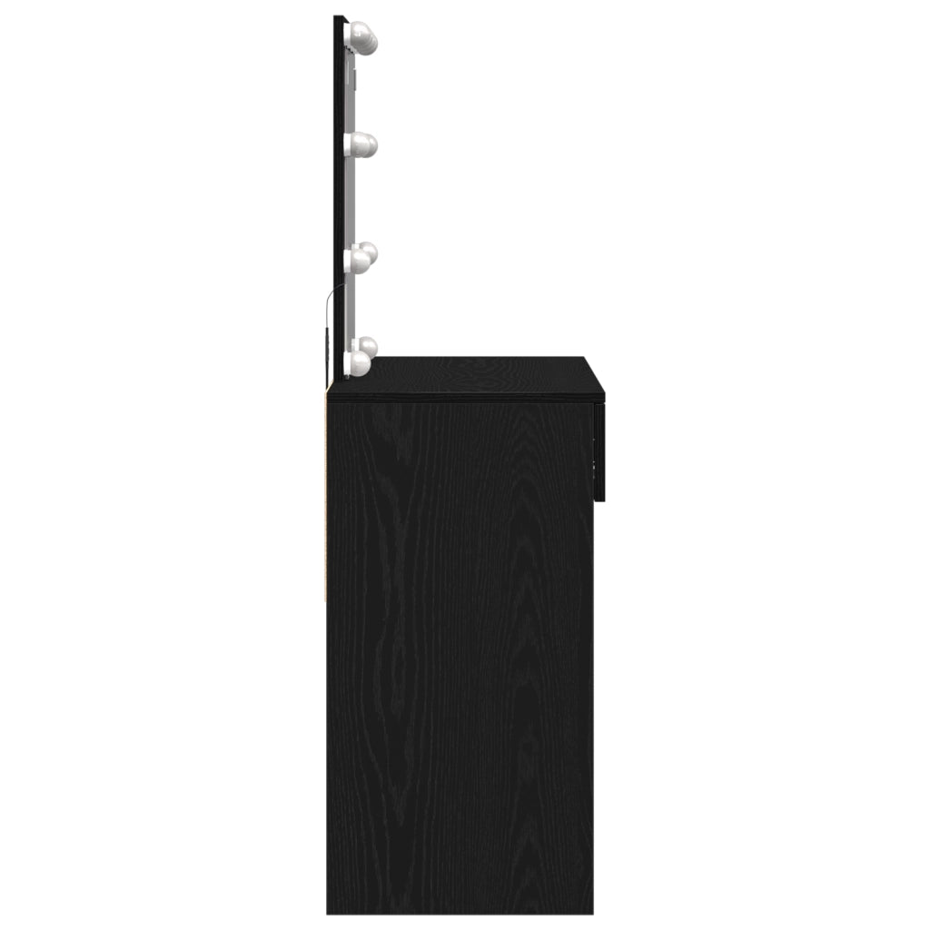 Toeletta  con Specchio e Luci LED in Legno Ingengerizzato Nero