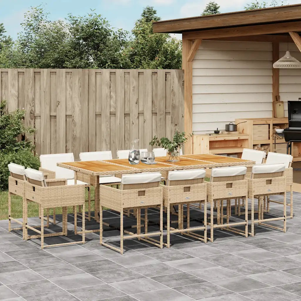 Set da Pranzo da Giardino 13 pz con Cuscini Beige in Polyrattan 3211408
