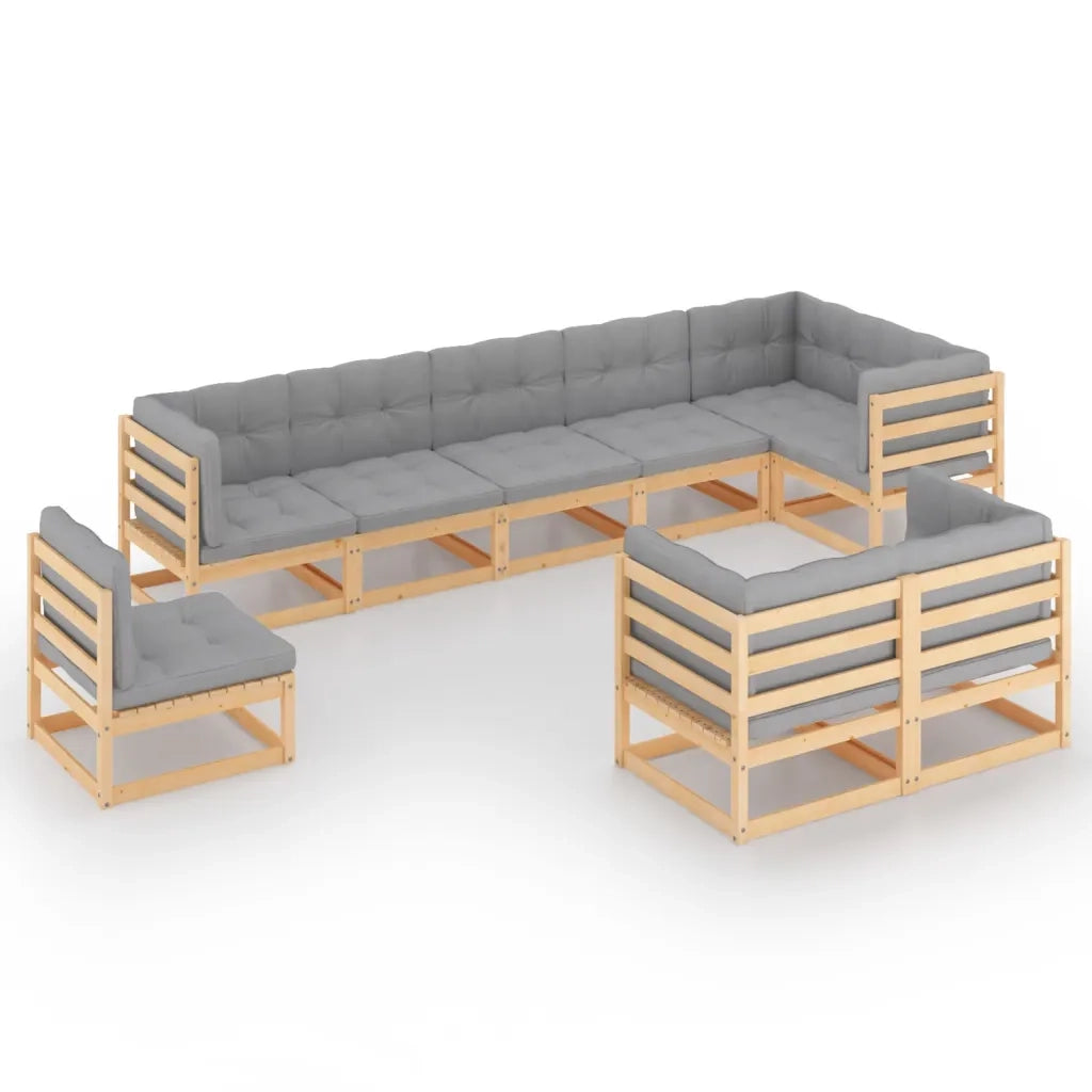 Set Salotto Giardino 9 pz Cuscini Antracite Legno Massello Pino 3076724