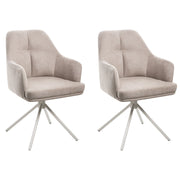 Set di 2 sedie da pranzo girevoli in tessuto tortora con schienale a braccioli Gambe in metallo nero Retro