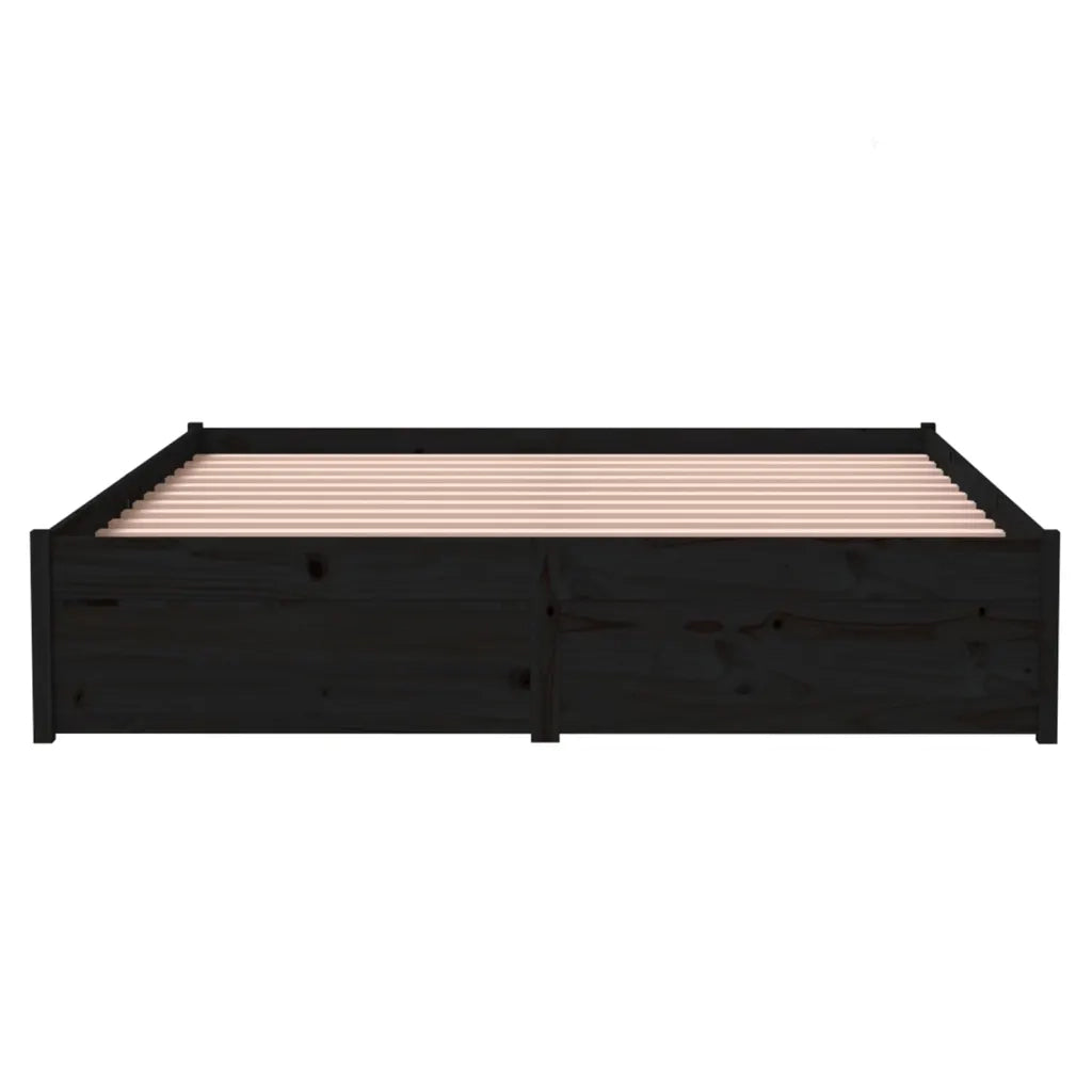 Letto matrimoniale | Letto per adulti | Giroletto Nero in Legno Massello 140x190 cm