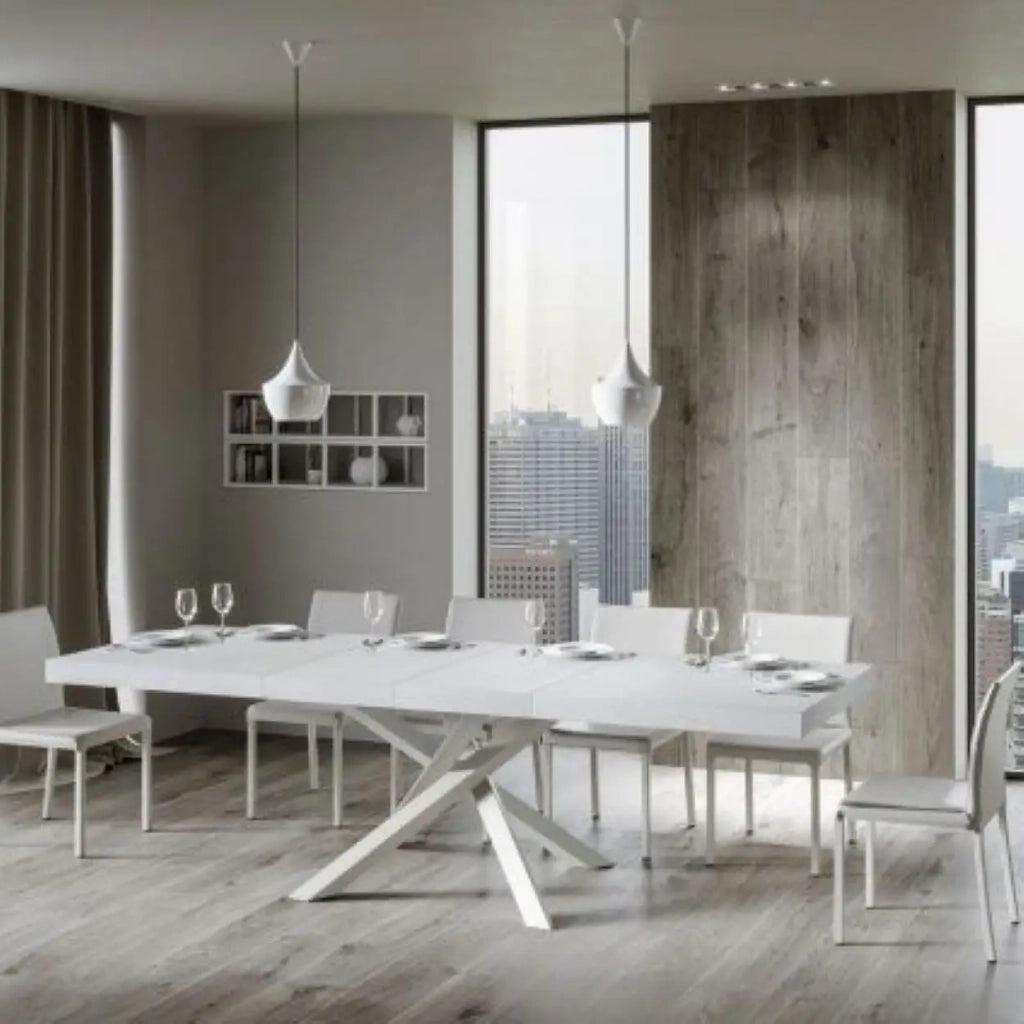 Tavolo allungabile 160/264x90 cm Volantis Premium colore bianco frassino gambe bianche