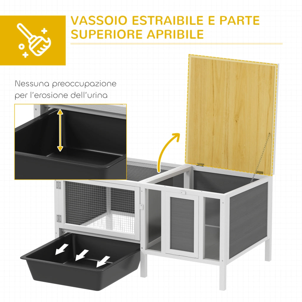 Conigliera da Esterno con Casetta e Recinto ¨C zephmum ¨C Legno e Metallo Grigio 105x57.5x51.5 cm