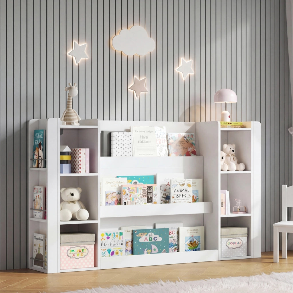 Libreria per bambini con ripiani aperti e angoli arrotondati in MDF bianco