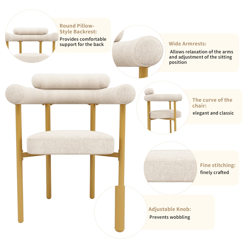 Sedia da Pranzo con Seduta Ampia e Schienale Ergonomico in Metallo e Camoscio Beige e Dorato 70 × 62 × 84 cm