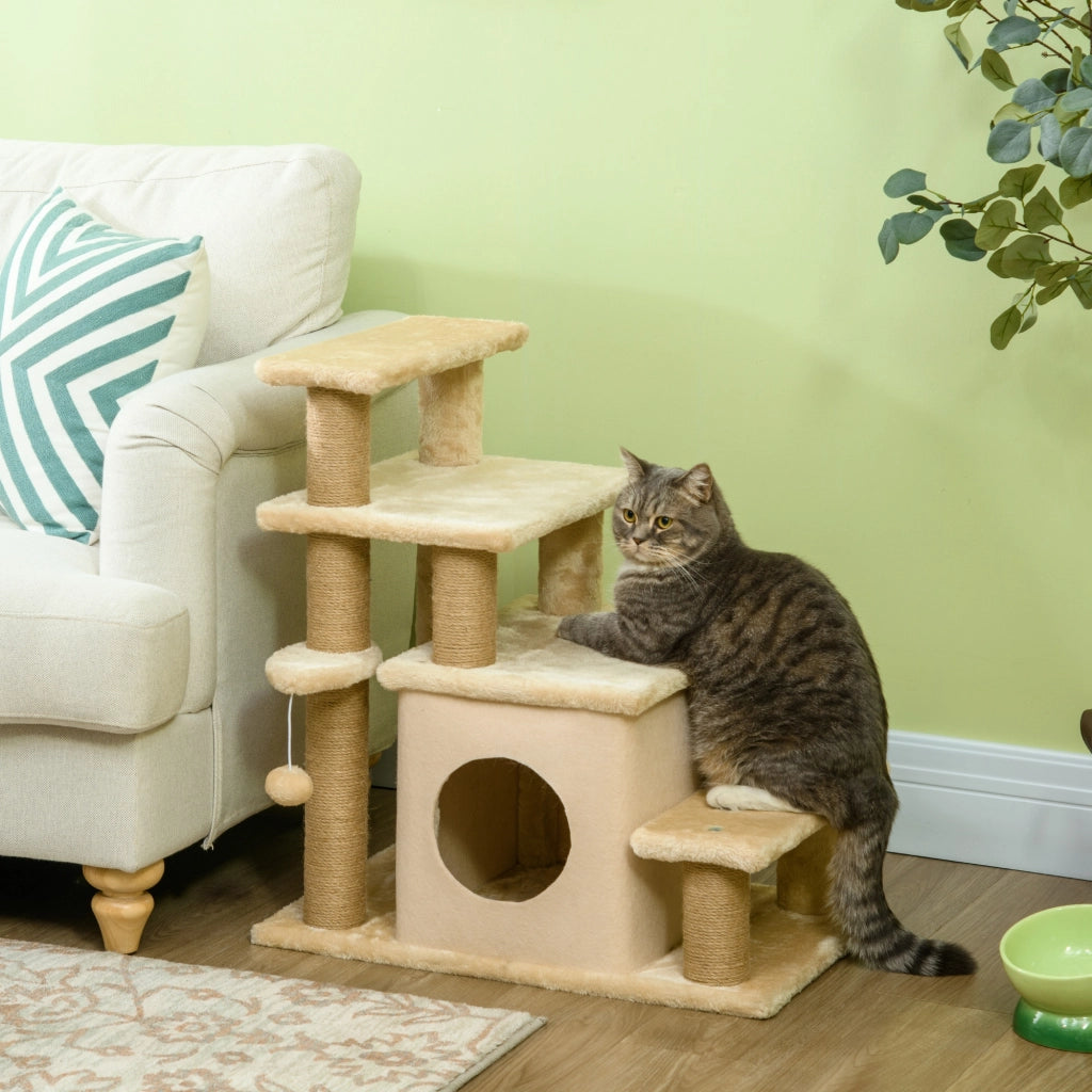 Casetta per Gatti con Tiragraffi e Giocattoli ¨C Zephmum ¨C Beige 60x40x66 cm