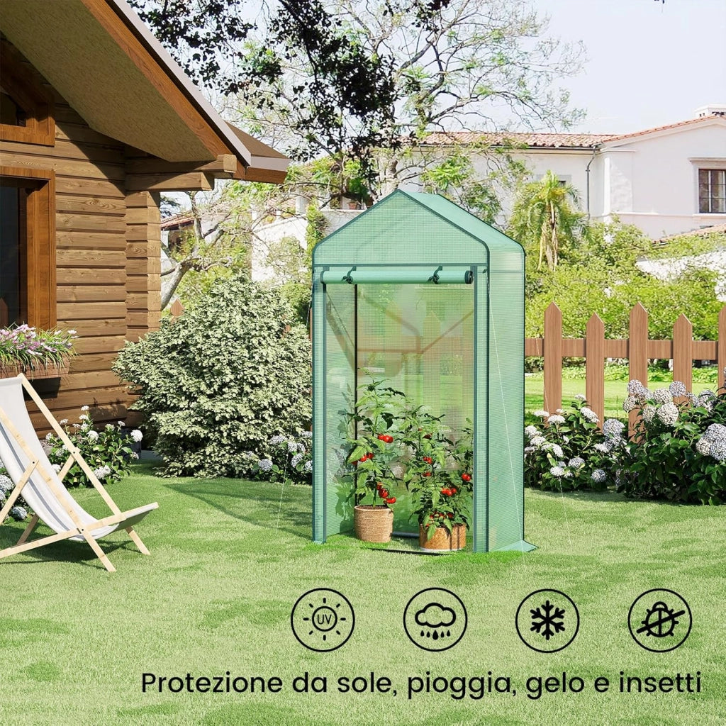 Serra da Giardino con Porte Avvolgibili, Serra da Balcone, Telo in Rete PE 140 g/m², per Piante Idrorepellente, 4 Picchetti, 100x50x190 cm, Verde