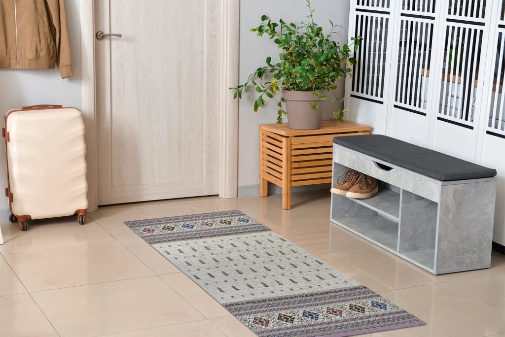 Tappeto Arredo Moderno Morbido in Ciniglia Ingresso Antiscivolo Prodotto Italiano  Soggiorno Camera Salotto Disegni Piazzati Cotone Varie Misure Grande Loom/Prugna - 80x150 cm