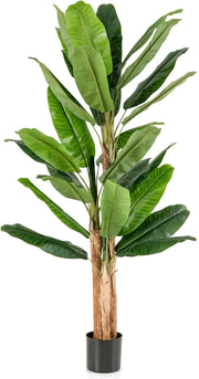 Albero di foglie di banana artificiale con vaso di fiori finti per decorazione interna, pianta tropicale, decorazione per ingresso, soggiorno, balcone, ufficio, 195 cm