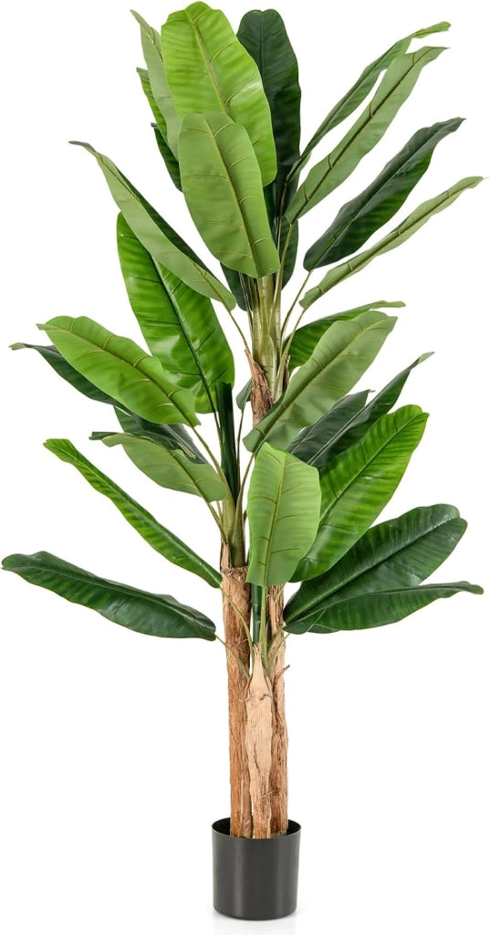 Albero di foglie di banana artificiale con vaso di fiori finti per decorazione interna, pianta tropicale, decorazione per ingresso, soggiorno, balcone, ufficio, 195 cm