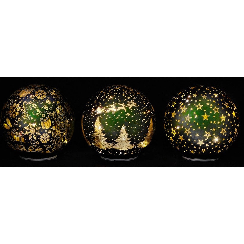 Trade Shop - Decorazione Natalizia Luminosa A Led Bianco Caldo In Vetro Soffiato Verde H15cm Rotante -