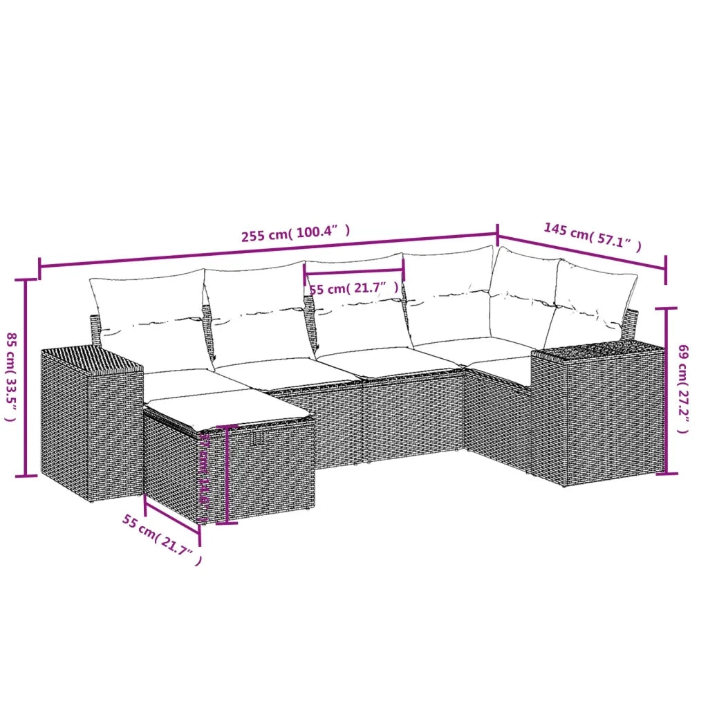 Set Divano da Giardino 6pz con Cuscini Grigio Chiaro Polyrattan 3264418
