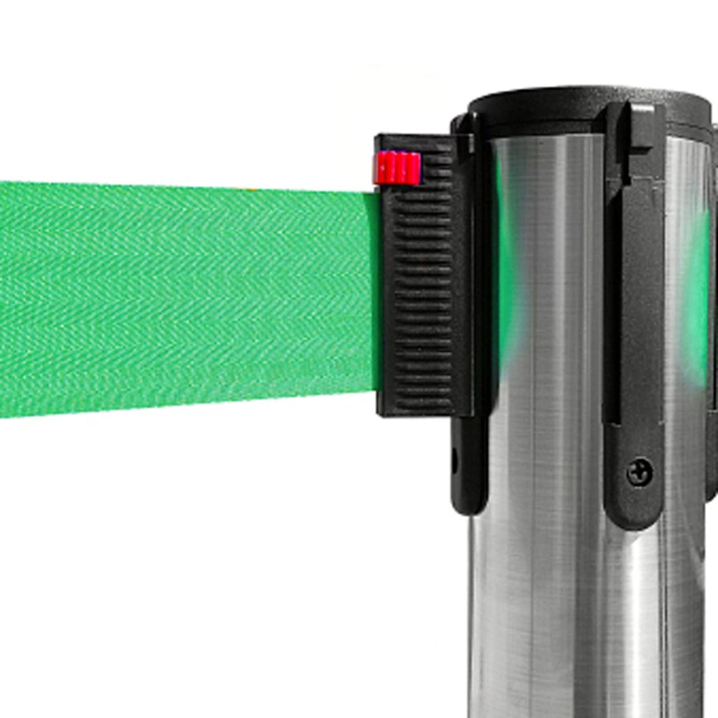 2 Colonnine Tendinastro 3 metri in Acciaio Inox Spazzolato Ø36x101 cm Nastro Verde