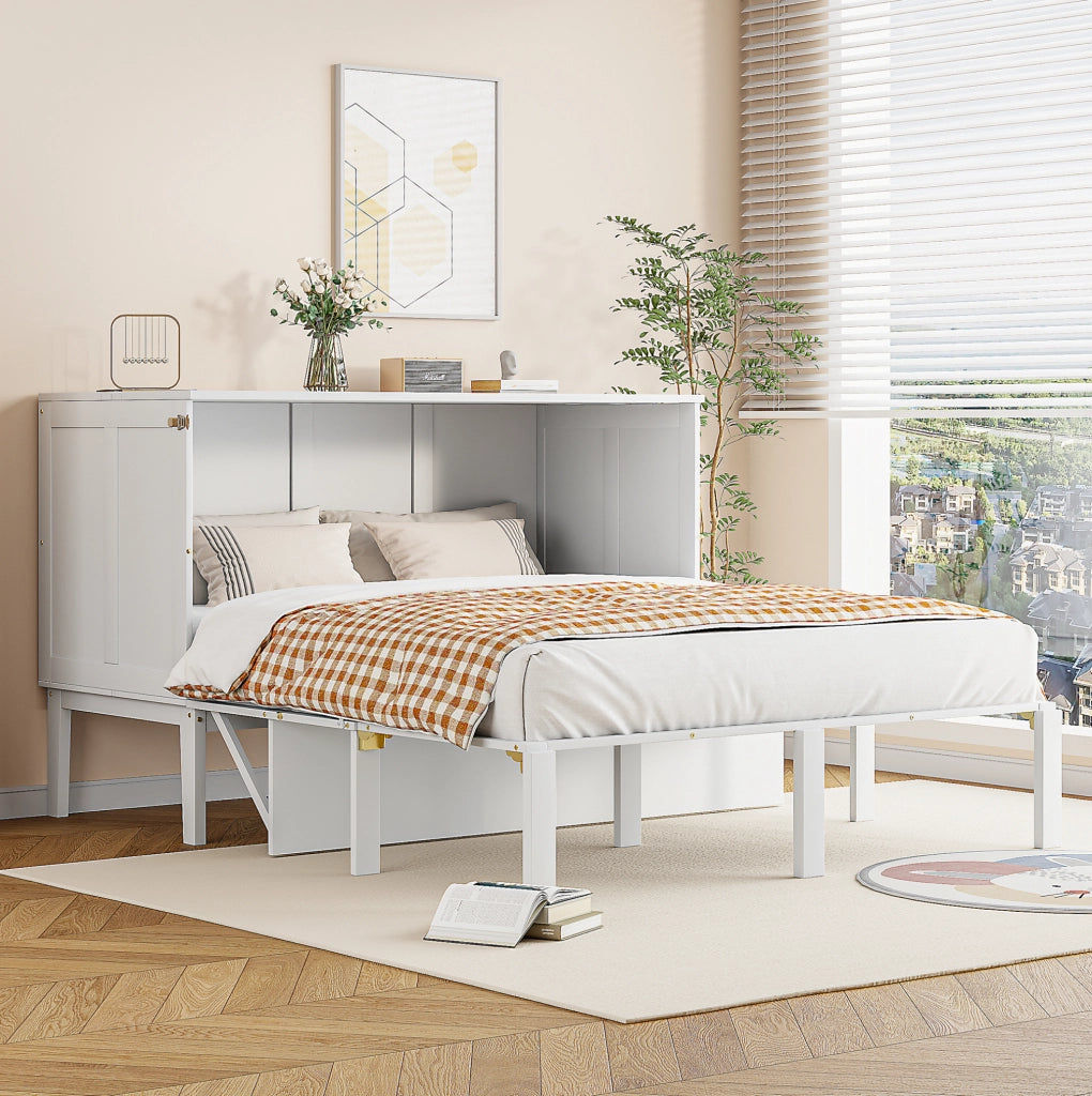 Letto a scomparsa verticale 140x200 cm in legno; salvaspazio; bianco
