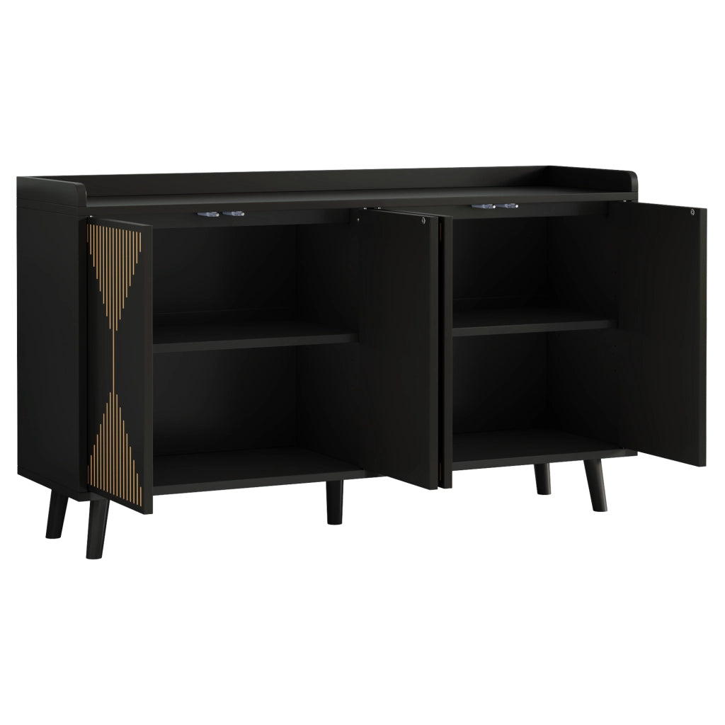 Credenza moderna a 4 ante con ripiani regolabili, buffet da cucina e soggiorno in MDF nero 140 x 40 x 84 cm