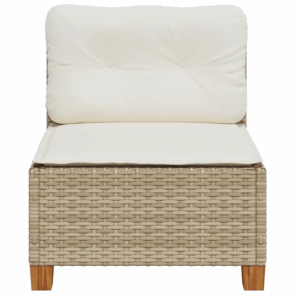 Divano Giardino Senza Braccioli con Cuscini Beige in Polyrattan