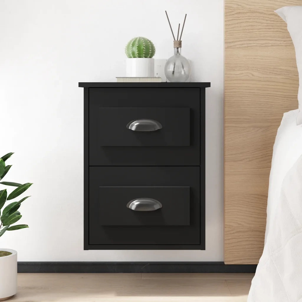 Comodino | Armadio da Notte | Mobiletto da notte a Parete Nero 41,5x36x53 cm