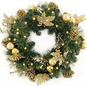 Ghirlanda Natalizia 60 CM con Luci LED Bianche Calde, Aghi di Pino, Pigne, Bacche, Ghirlanda di Natale a Batteria per Porta d'Ingresso, Finestra, Decorazione Natalizia Interna ed Esterna