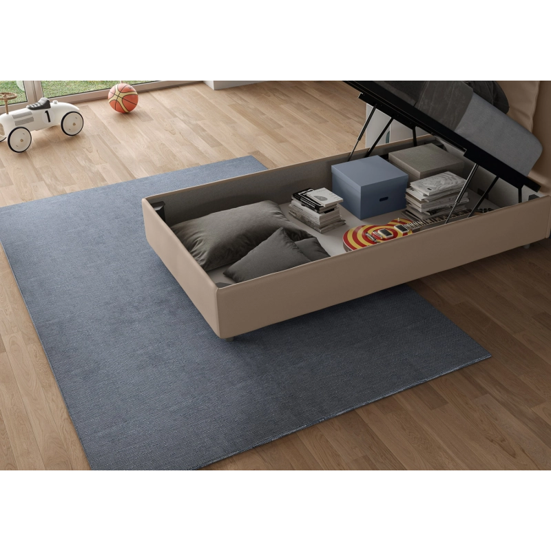 Letto imbottito Singolo 80x190 cm Focus - Similpelle,Tortora,Contenitore
