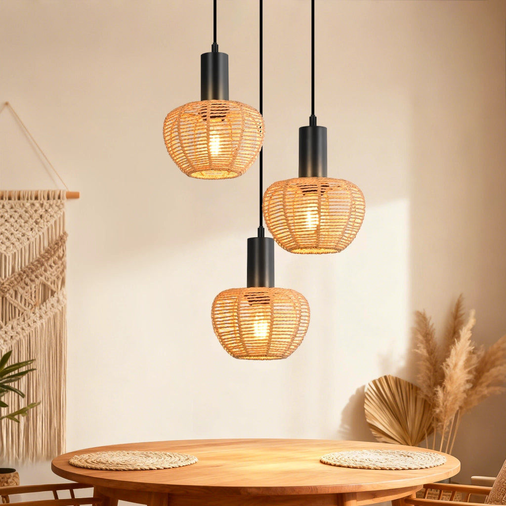 Lampada a sospensione ZMH vintage E27 a 3 luci nera (lampadine non incluse)