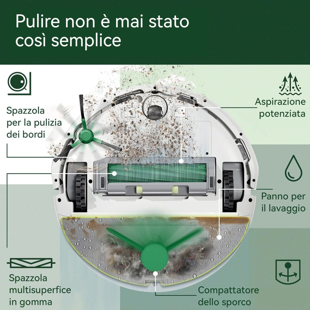 iRobot Roomba 205 DustCompactor Combo, Robot Aspirapolvere Lavapavimenti, Senza Sacchetto, Raccoglie e Compatta la Polvere, Navigazione LiDAR, Rileva Tappeti/Moquette, Controllo tramite App, Bianco