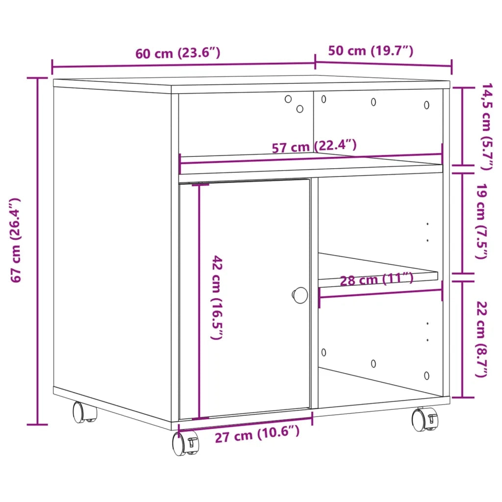 Supporto per Stampante con Ruote Rovere Fumo 60x50x67 cm 840629