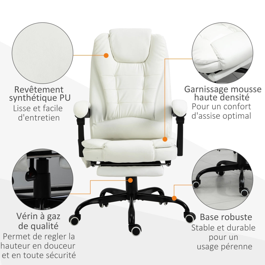 Poltrona da ufficio massaggiante ergonomica reclinabile con poggiapiedi ¨C Xylo ¨C Bianca