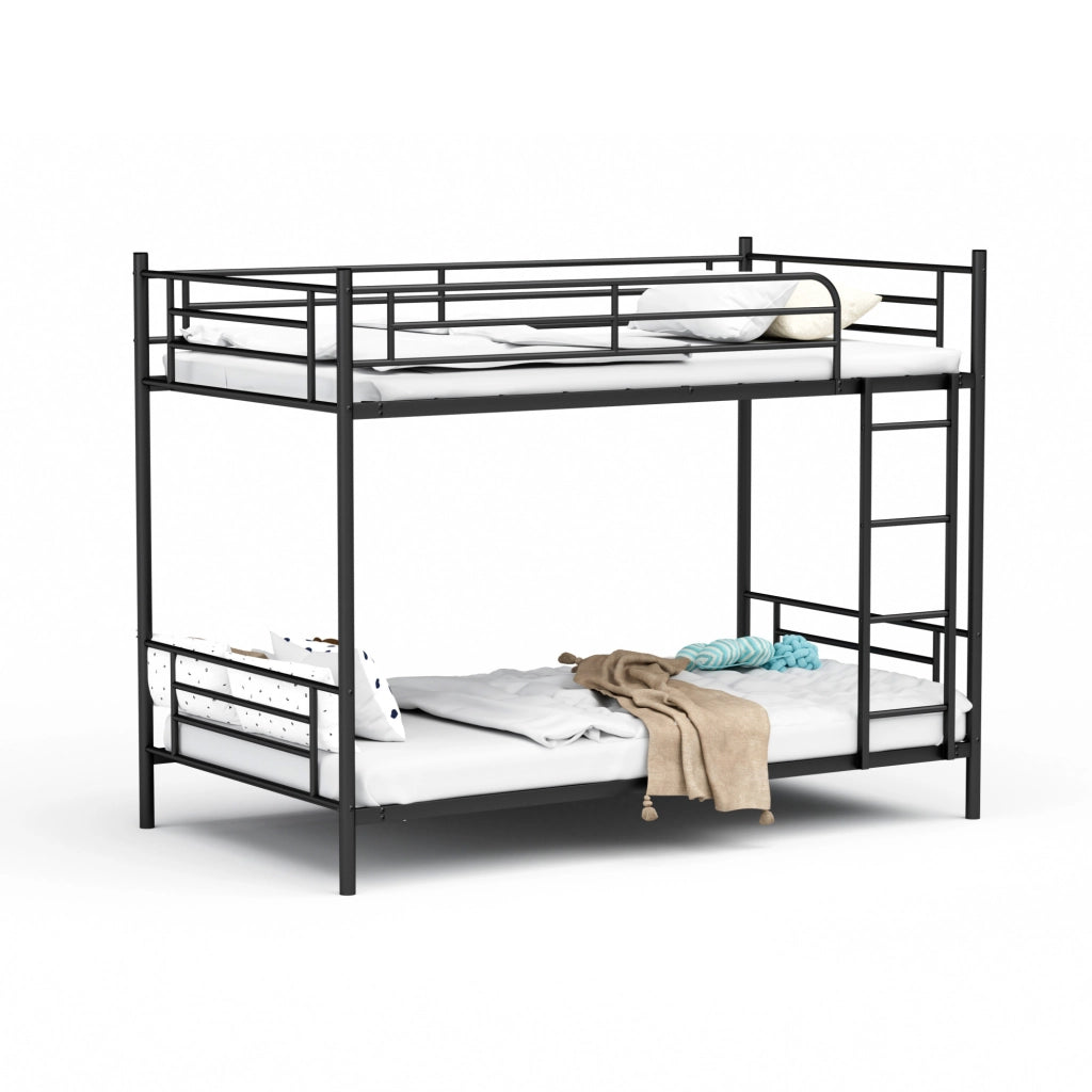 Letto a castello in acciaio nero 90 x 190 cm con scala e parapetto