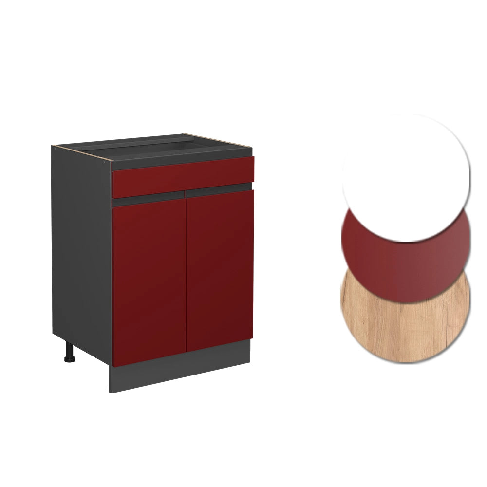 Vicco Mobiletto base per cucina Rosso 60 cm Forma a J, con cassetto, senza piano di lavoro