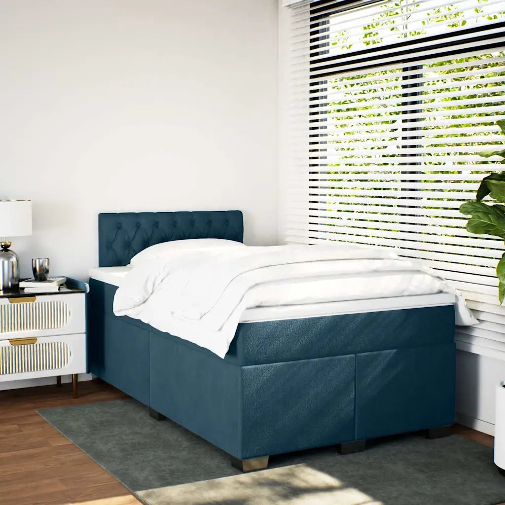 vidaXL Giroletto a Molle con Materasso Blu Scuro 120x200 cm in Velluto