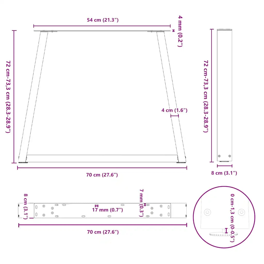 vidaXL Gambe per tavolo da pranzo a forma di V 2 pz Antracite 70x(72-73,3) cm Acciaio