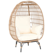Poltrona da Giardino Boho in Rattan Naturale con Cuscini a Forma di Uovo Beige