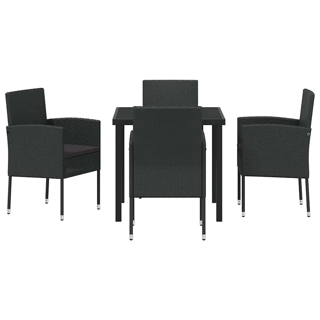 Set da Pranzo per Giardino con cuscino 5 pcs Nero polyrattan