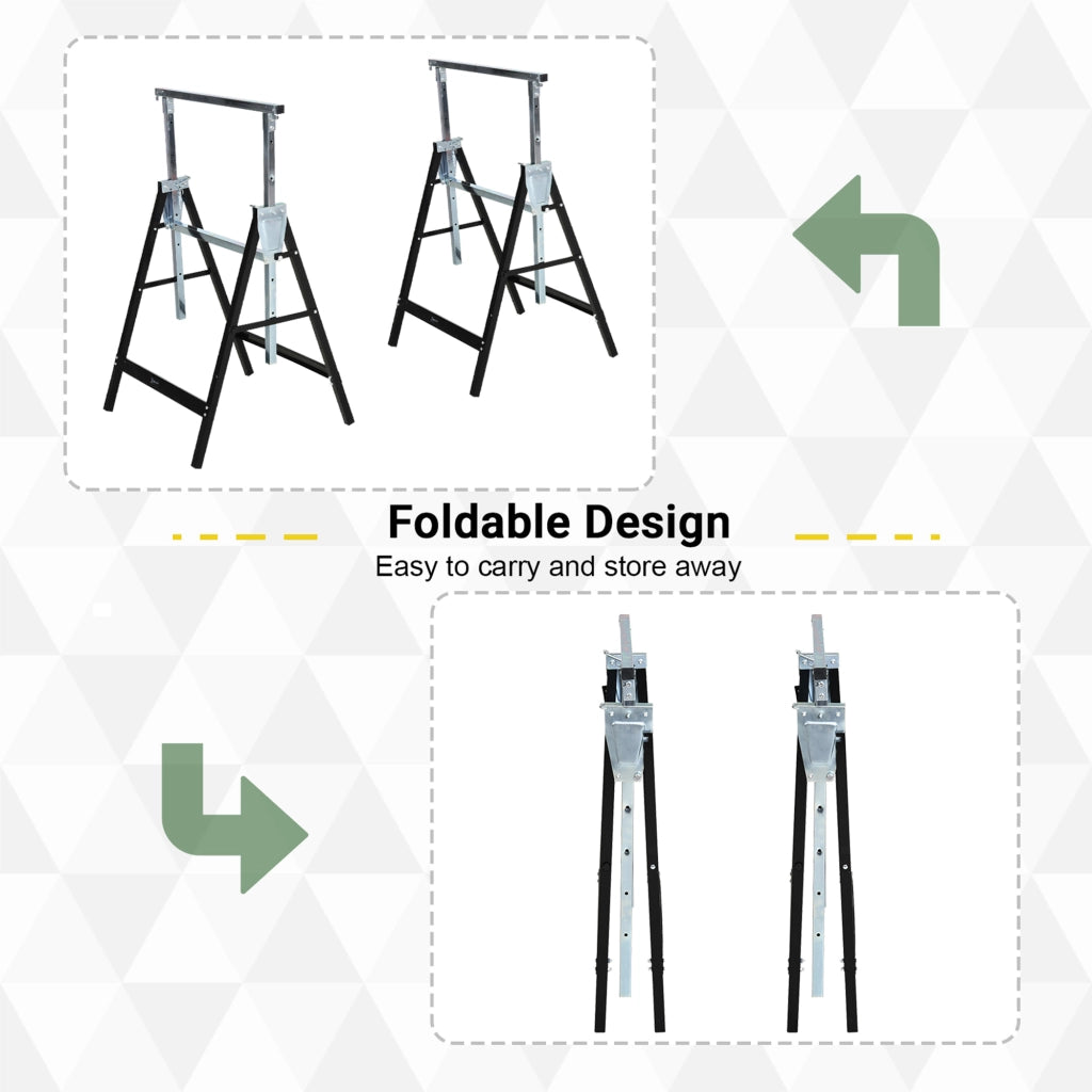 CAVALLETTO SEGATRICE Regolabile Pieghevole 68x56x80-130 cm Metallo Nero Set da 2 pezzi